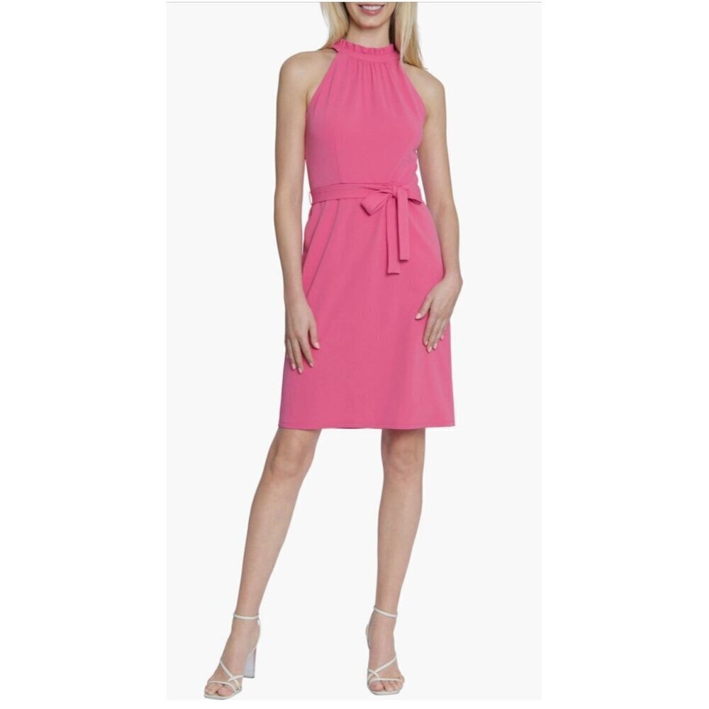 Maggy London Womens Light Pink Sleeveless Belted Pockets Sheath Dress Sz 14 New